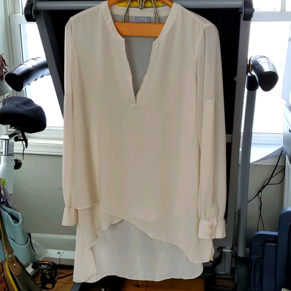 JANA blouse high low tunic tab sleeve cream Xl